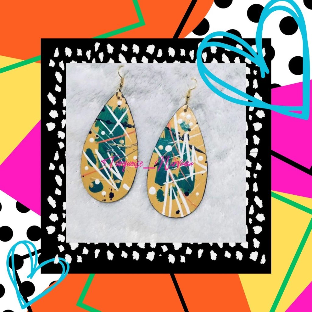 M-142: Yellow Teardrop Abstract Earrings